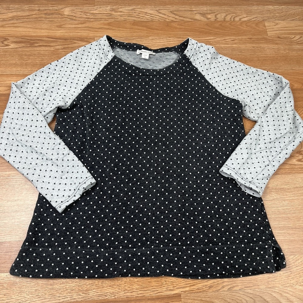 Coldwater Creek Polka Dot Sweater Women's Size Large 14 Grey Black Pullover
